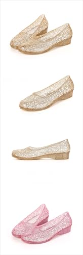 Jelly Mesh Ballet Flats for Women Sparkly Clear Jelly Sandals Hollow Water Slides Slip on House Slippers Lightweight Breathable Low Heel Wide Dressy Ballerina Shoes Summer Beach Party Cruise Vacation 7