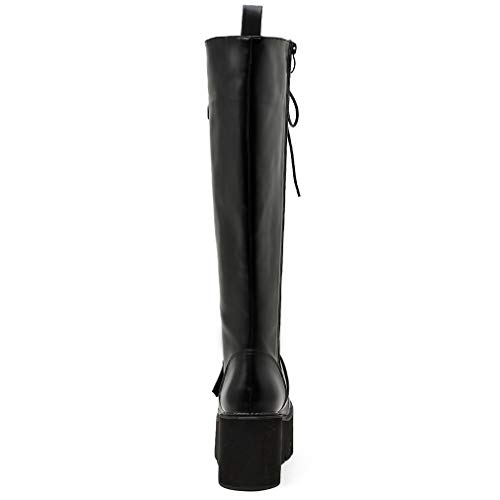 Image of Parisuit Women's Knee High Goth Platform Boots Lace Up Combat Boots | Chunky High Heel, Buckle Boots, Punk Chain Boots