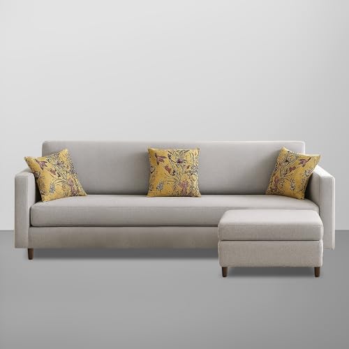 Image of Casaliving Premium Lifestyle Fabric 5 Seater L Shape Sofa Set 4 Seater Modern Sofa Set & Ottoman for Living Room (Grey Color)