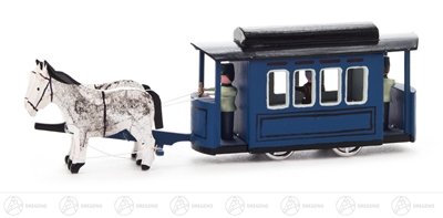 Tramway miniature avec chevaux en bois de 4 cm pour figurine décorative de Noël