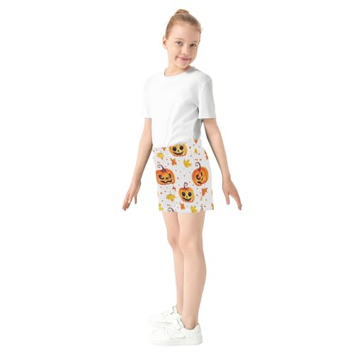 Girls Lounge Athletic Shorts Watercolor Pumpkins Leaves White Print Comfy Cute Summer Pajama Sleepwear, X-Small4