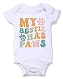 hrcfbk My Bestie Has Paws Dog Cat Sibling Outfits Funny Baby Boy Girl Bodysuit Pregnancy Announcement Romper(White,0-3 Months)
