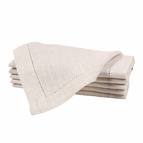 Linen Dinner Napkins With Hemstitched 18X18 Inch Linen Beige, Wedding Napkins, Cocktails Napkins, Fabric Cloth Napkins, Cotton Napkins Mitered Corners,100% Pure Linen Napkin Set Of 6 #TOP4