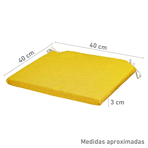 Miniatura 4 de Tienda Eurasia Pack 4 Cojines Para Sillas - Estampados Lisos Con 2 Cintas De Sujeción - Ideal Para Interiores Y Exteriores - 40 X 40 X 3 Cm Amarillo