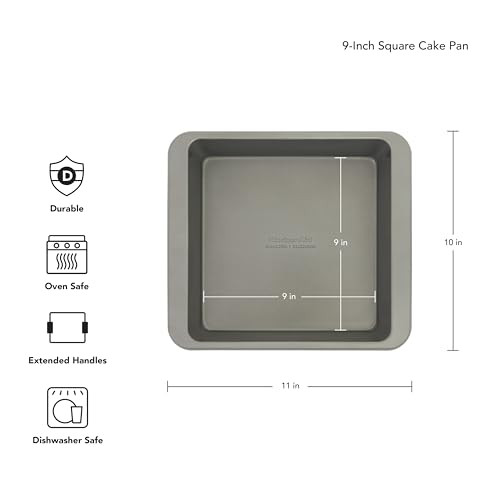Image of KitchenAid Nonstick Aluminized Steel Square Cake Pan, Dishwasher Safe, Contour Silver, 9 Inch
