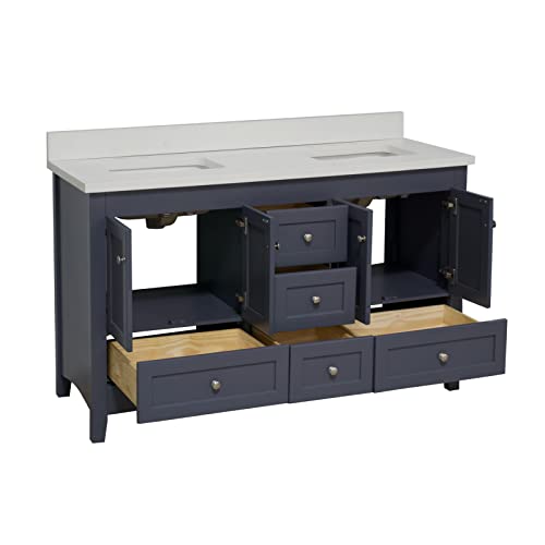 Kitchen Bath Collection Abbey 60-Inch Double Bathroom Vanity (Quartz/Marine Gray): Includes Marine Gray Cabinet With Stunning Quartz Countertop And White Ceramic Sinks #TOP2