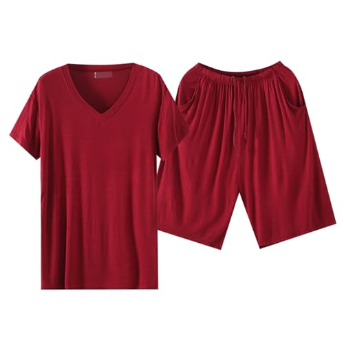Pyjama court homme effet frais col en V bordeaux XL pour des nuits d'été ultra confortables