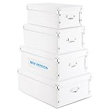 HYUNLAI 4 Pack Storage Box, Decorative Storage Bins with Lid,Plastic,with Handles,Press-Stud Fasteni