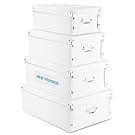 4 Pack Storage Box,HYUNLAI Decorative Storage Bins with Lid,Plastic,with Handles,Press-Stud Fastening,Moisture-Proof,Foldable for Space Saving Storage,for Clothes,Cosmetic,Blankets(White)
