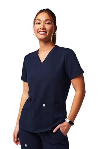 Fabletics Women's Method 2-Pocket Scrub Top - MotionTech, 4-Way Stretch, Wrinkle-Resist, Anti-Shrink, S, Navy