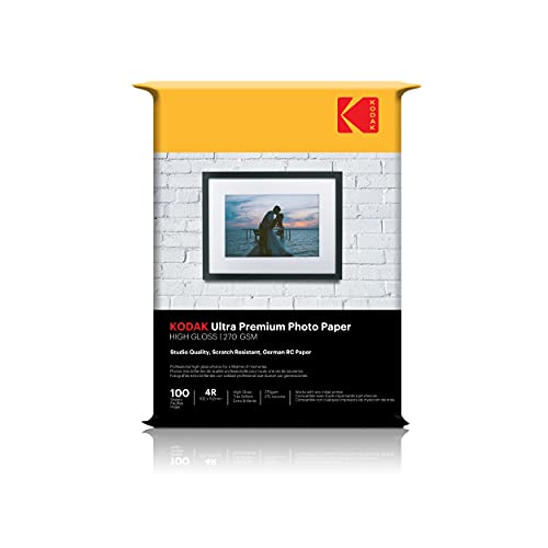 Kodak 270 Gsm 4r (4x6) Glossy Photo Paper Waterproof, Pack Of 100 Sheets, Compatible With All Inkjet Printers