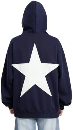 Aelfric Eden Men's Vintage Oversized Star Graphic Print Hoodie Streetwear Zip-Up Hoodies Sweatshirt Casual Hooded