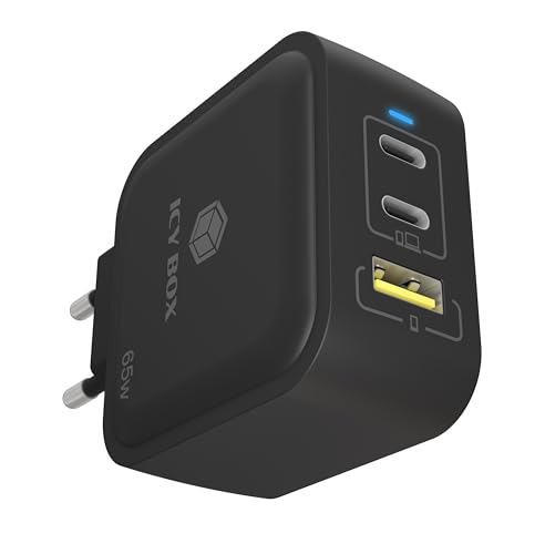 Cargador GAN 65W ICY BOX IB-PS1030-PD con 3 puertos USB para portátiles y móviles