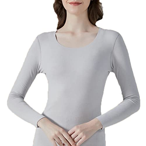 Sous-vêtement thermique femme ensemble gris clair chaud et respirant col rond