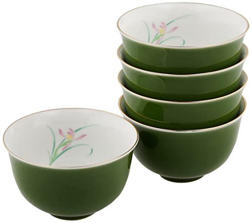 湯のみ おしゃれ : 有田焼 若草ラン 仙茶 セット Japanese Cup x5pcs set Porcelain/Size(cm) Φ9.1x5.5/No:365747