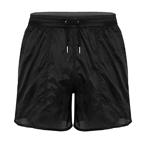 Men's Sexy Boxer Shorts Pocket Drawstring Beach Trunks See Through Mesh Swimming Bottoms