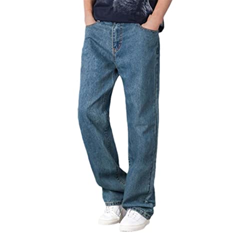 Jeans streetwear coréen bleu clair à jambe large et coupe droite casual