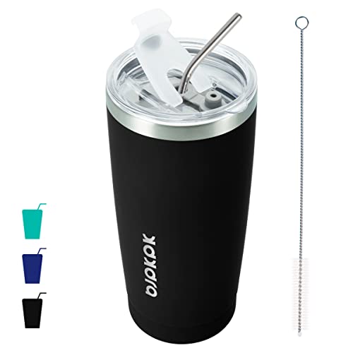 Image of BJPKPK 20 oz Coffee Tumbler with Lid, Straw, Insulated Stainless Steel Mug | Double Wall Vacuum, Keeps Hot /Cold, BPA Free, Leak Proof, Iced Coffee Cup Fit Car Holder, Travel & Beach Ready, Black