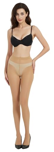 Image of oeat 3 Pairs Women's Sheer Tights - 20D Balck Tights Non Rip Control Top Pantyhose for Reinforced Toes
