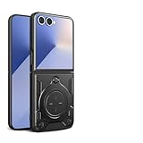 Hülle für Samsung Galaxy Z Flip 7 Schutzhülle Slide Kameraschieber Hülle 360° Drehbarer Ringhalter Militärische Stoßfest Handyhülle Handy Hüllen Cover mit Samsung Z Flip 7 - Schwarz