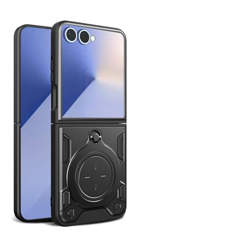 Hülle für Samsung Galaxy Z Flip 7 Schutzhülle Slide Kameraschieber Hülle 360° Drehbarer Ringhalter Militärische Stoßfest Handyhülle Handy Hüllen Cover mit Samsung Z Flip 7 - Schwarz