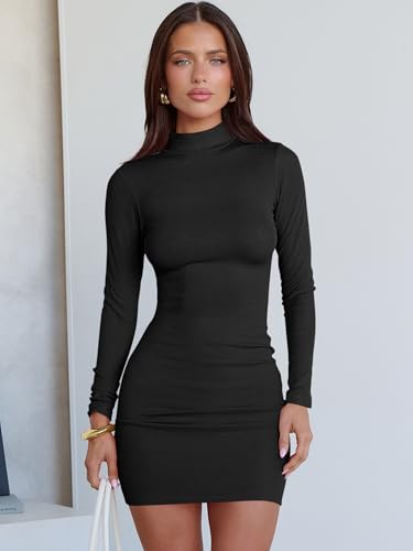 ANRABESS Women Long Sleeve Mock Neck Bodycon Mini Dress 2025 Fall Ribbed Slim Fit Pencil Cocktail Club Night Dresses3