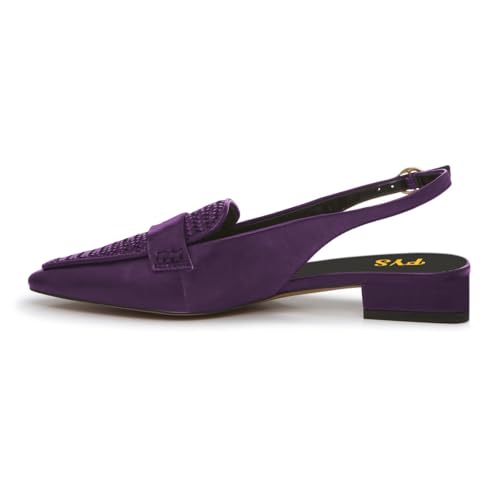 FYS Women's Pointed Toe Penny Loafers Chunky Block Low Heel Slingback Pumps Slip on Braid Work Office Shoes Size 4-16 US2