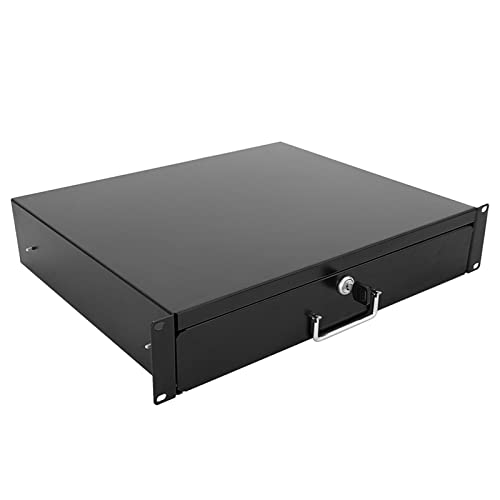 RAISING ELECTRONICS 2U Rack Drawer Server Cabinet Case 19 Inch Rack Mount DJ Locking Rack Network Rack Deep Drawer with Key with Rear Pass-Through Holes for Routing Cables(2U)