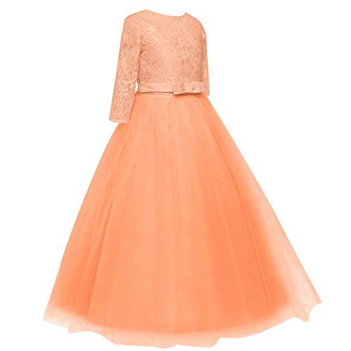 Image of Girls Flower Vintage Floral Lace 3 /4 Sleeves Floor Length Dress Wedding Party Evening Formal Pegeant Dance Gown