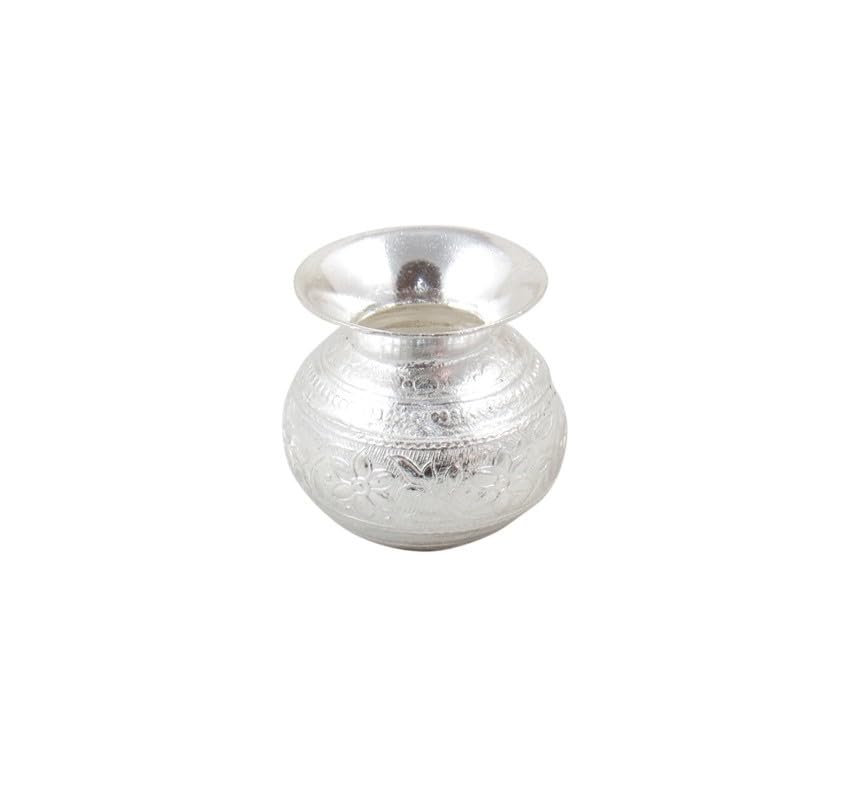 GoldGiftIdeas Silver Plated Small Kalash for Pooja, Silver Kalasam (Loti) for Home Temple, Pooja Items for Gift, Housewarming Return Gift (4 x 4 CM)