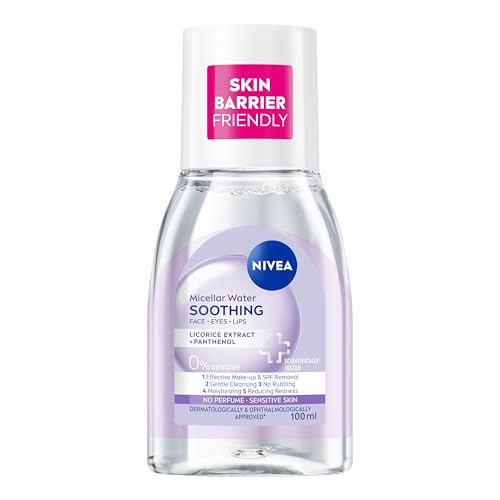 NIVEA Soothing Micellar Water (100ml) Perfume-Free Skin Cleanser and Make-up Remover with Amino Acid Complex + Dexpanthenol Gently Cleanses and Hydrates with 0% Residue