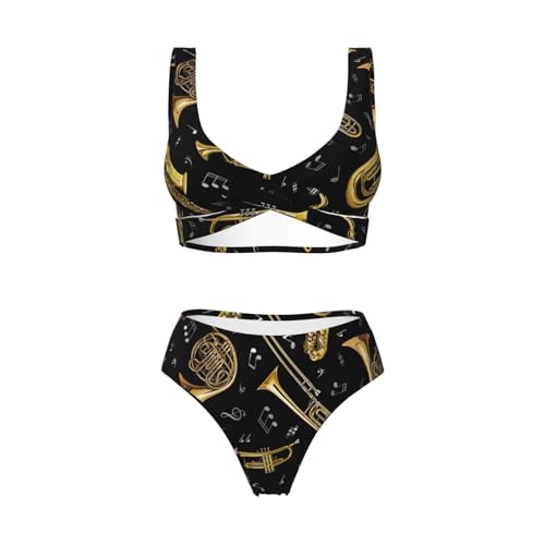 Bikini triangular de música de dos piezas con ajuste regulable y braguita alta 5