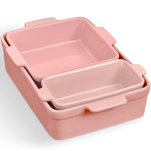 Best Choice Products 3-Piece Ceramic Bakeware Set, Stoneware Baking Dishes, Porcelain Casserole Bakeware Dishes, Serving Dishes – 9×12 Casserole, Loaf Pan, 8×8 Baking Dish – Pink Champagne