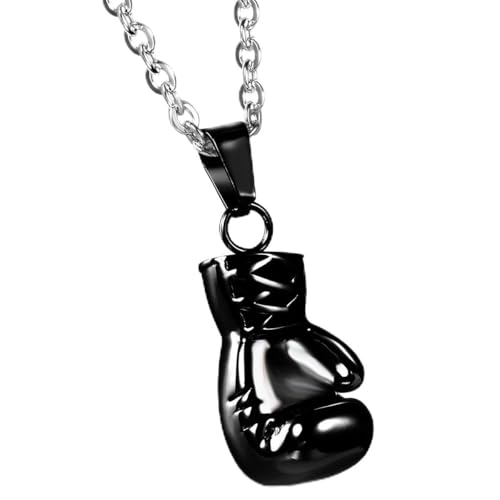 JewelryWe Bijoux Pendentif Collier Homme Boxe Gant Motard Biker Acier Inoxydable Fantaisie Couleur Noir Longueur 55cm Avec Sac Cadeau