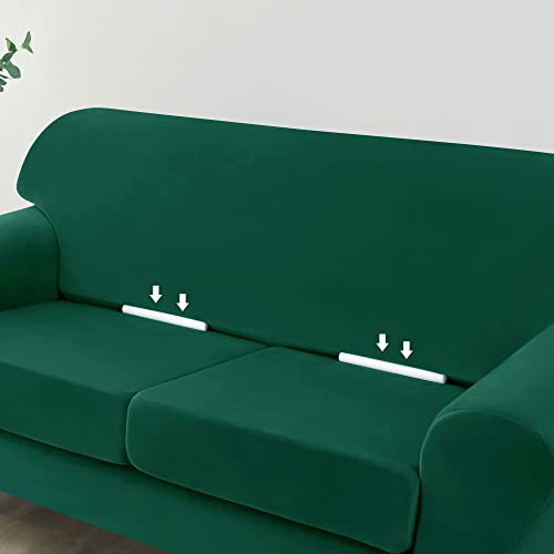 Obcreat 2 Pieces Sofa Slipcover Stretch Velvet Sofa Chair Covers Soft Armchair Cover With Elastic Bottom Non Slip Furniture Protector For Pets Kids (Green, Small) #TOP2