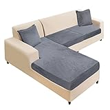 NAISI Sectional Couch Cover 3 Pieces Velvet Separate Couch Cushion Covers L Shape Soft Stretch Sofa