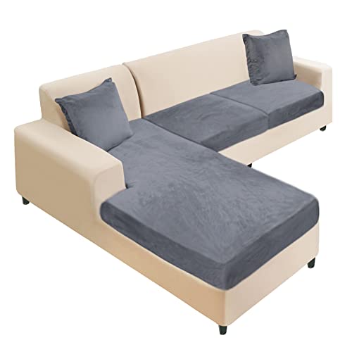 Naisi Sectional Couch Cover 3 Pieces Velvet Separate Couch Cushion Covers L Shape Soft Stretch Sofa Slipcovers With 2Pcs Pillowcases For Left/Right Chaise Sectional Couch(2 Seater+1 Chaise,Dark Grey) #TOP10