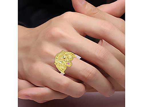 Image of Rylos Lion Head Ring Color Stones Eyes & Diamond Mouth - Fun Designer Rings in Sizes 8-13 in Yellow Gold Plated Silver