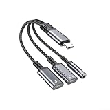 Adattatore da tipo C a AUX da 3,5 mm con porta di ricarica PD 3 in 1 USB C splitter per cuffie per iPhone 15 16 per Samsung S24 per iPad, tablet, chiamate musicali, colore rosso (grigio)
