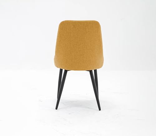 Image of Finch Fox Morris Glam Comfortable Fabric Upholstered Padded Living Room Side Dining Chair for Cafeteria Bedroom, Restaurents, Home, Office with Black Metal Legs in Yellow Color (Set of 2)