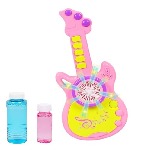 Image of Rechargeable Bubble Guitar Toy for Kids | Electric Automatic Bubble Machine Musical Guitar with Lights | USB Rechargeable Bubble Blower with Bubble Solution | Outdoor Summer Toy Gift for Kids