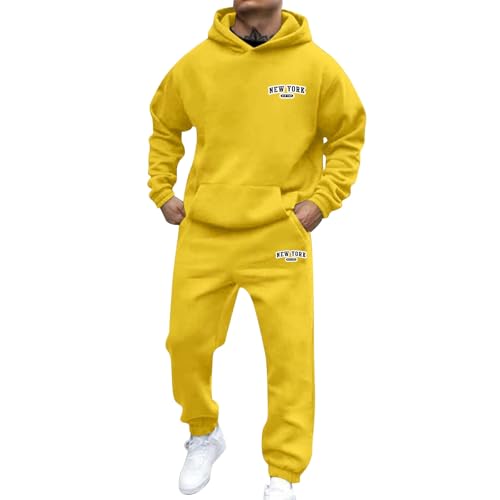 Ensemble de sport décontracté à capuche manches longues vêtement automne hiver jaune XXXL