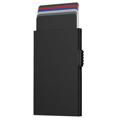 Image of VOGARD Minimalist Credit Card Pop Up Cards Holder RFID Protection Slim Metal Wallet, Holds Up to 5 Cards (Black)