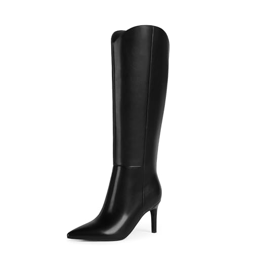 Image of Easyfox Knee High Boots Women Pointed Toe Stiletto Heel Tall Boots | Side Zipper,3 In Stiletto Heel,Fall Spring Winter Fashion Dress Tall Boots,Evening Bridal office Long Boots