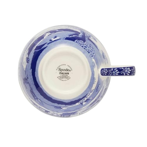 Portmeirion Spode Blue Italian Teacup and Saucer, 20-ounce Capacity, Jumbo Tea Set, Coffee Mug, Cup for Tea, Lattes, Espressos, and Hot Beverages - Blue & White