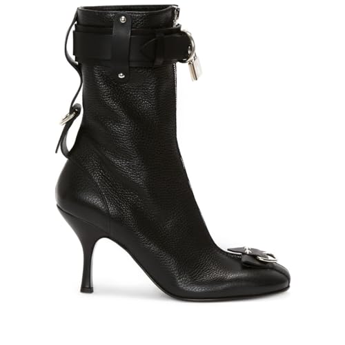 Women's Ankle Boots Padlock Round Toe Short Booties Kitten Heel Mid Calf Fashion Designer Buckle Boots Sexy Stiletto Leather Pumps with Front Zipper For Party4