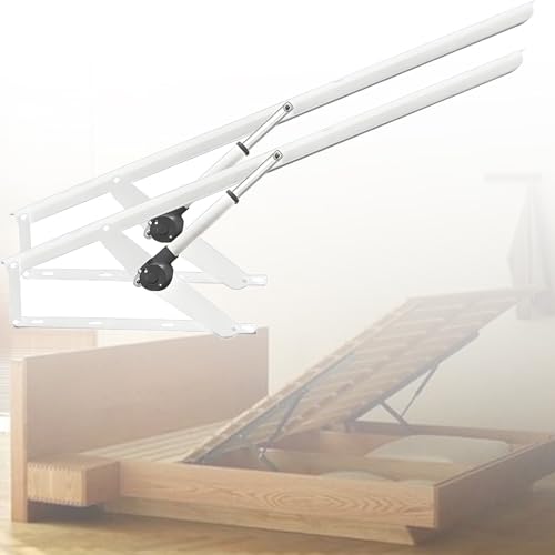 Nicvrea Mecanismo Eléctrico de Elevación de Cama, Mecanismo de Elevación de Cama con Canapé, 2 Elevadores de Cama de Acero Resistentes, Bisagras de Resorte Plegables White-80cm
