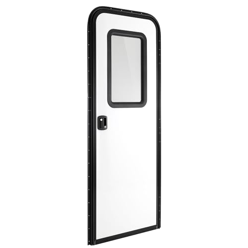 RecPro RV Rounded Entry Door with Screen & Lock | Tempered Glass | Rubber Seals (26 x 72)