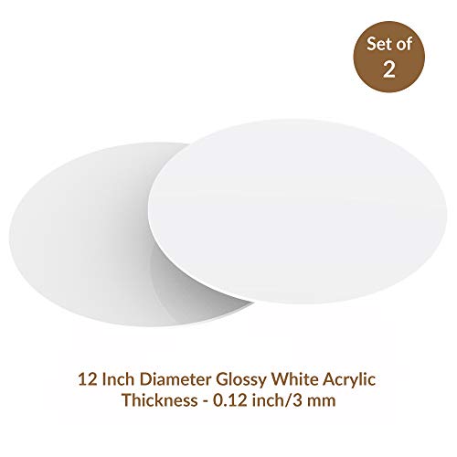 Lacupella Cake Board 12 Inch - Reusable White Glossy Acrylic Round Disk Set Of 2-1/8 Or 0.12 Inch Thickness For Cake Presentation Replacing Corrugated Board #TOP1