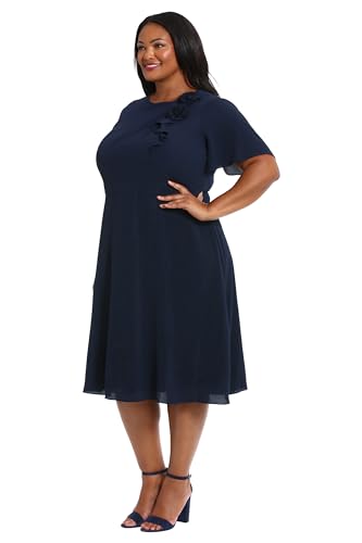 Image of London Times Women's London Times Women's Dresses Rosette Flutter Sleeve Fit and Flare Duchess Guest of Shower Mother of The Bride Feminine